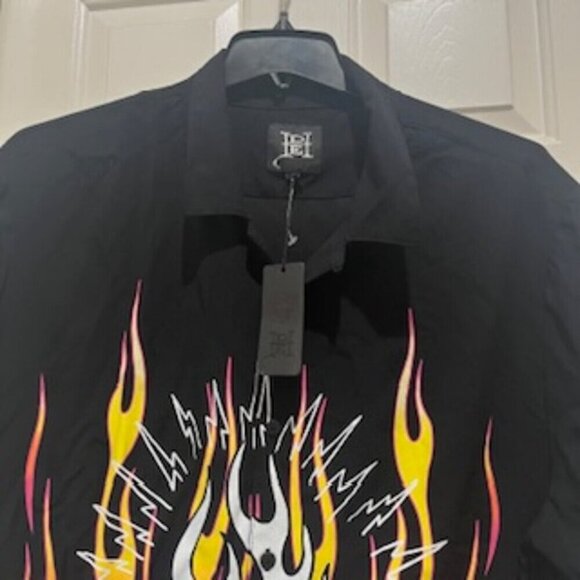 NEW Ed‎ Hardy Tattoo Black Button up Camp Shirt Men's xL Flames Button Up… - Picture 10 of 12